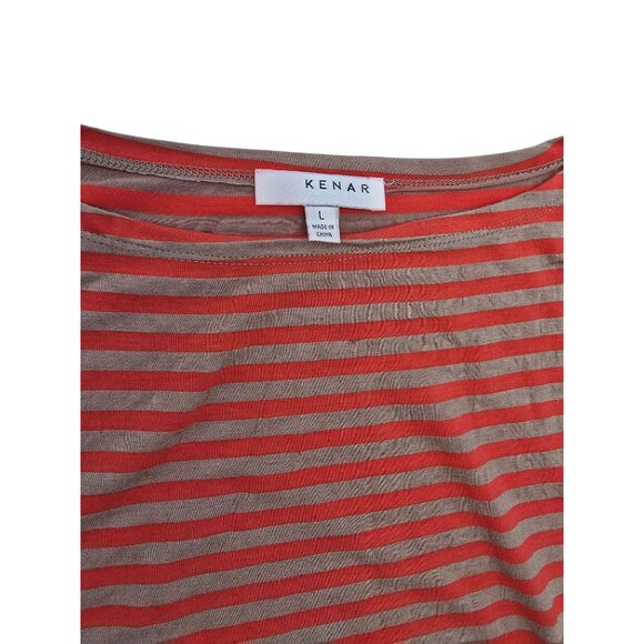 Striped Red & Beige Sleeveless Top With Side Ruching & Button Detail By Kenar - Picture 3 of 6